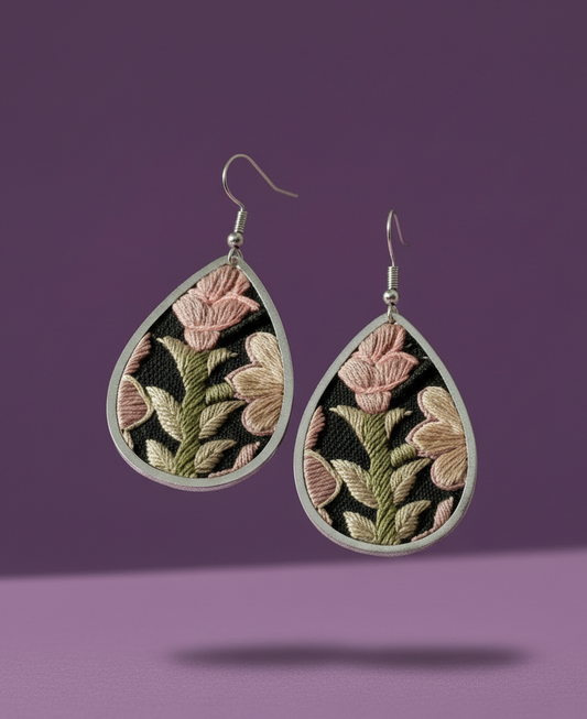 Embroidered Elegance Earrings - Black