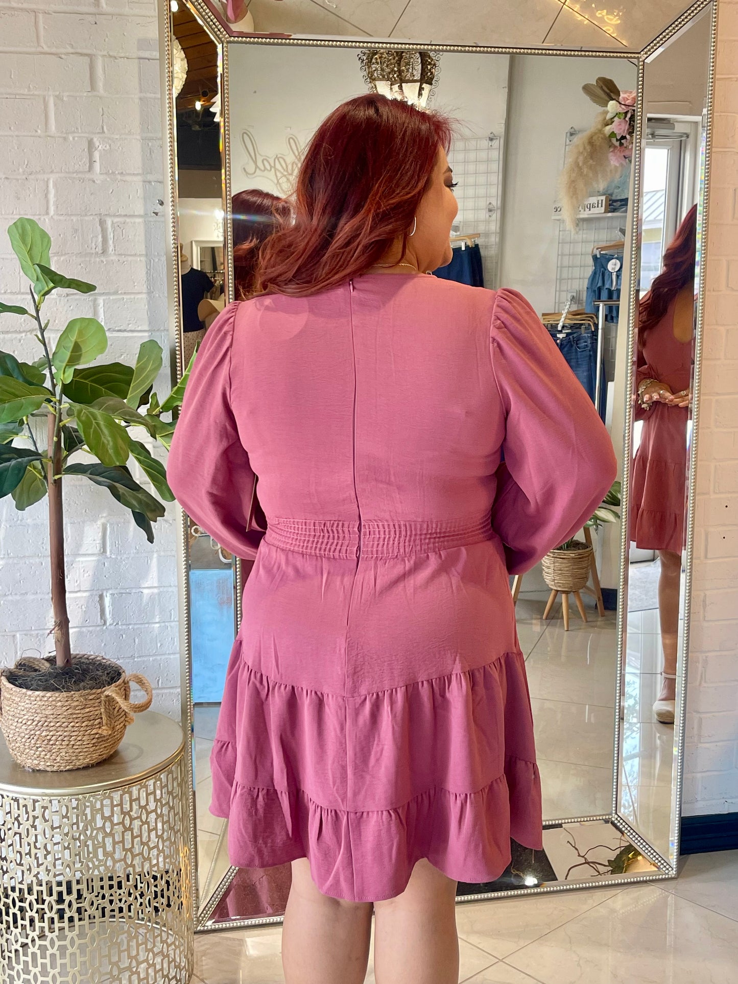 Full Heart Long Sleeve Mini Dress-  Mauve