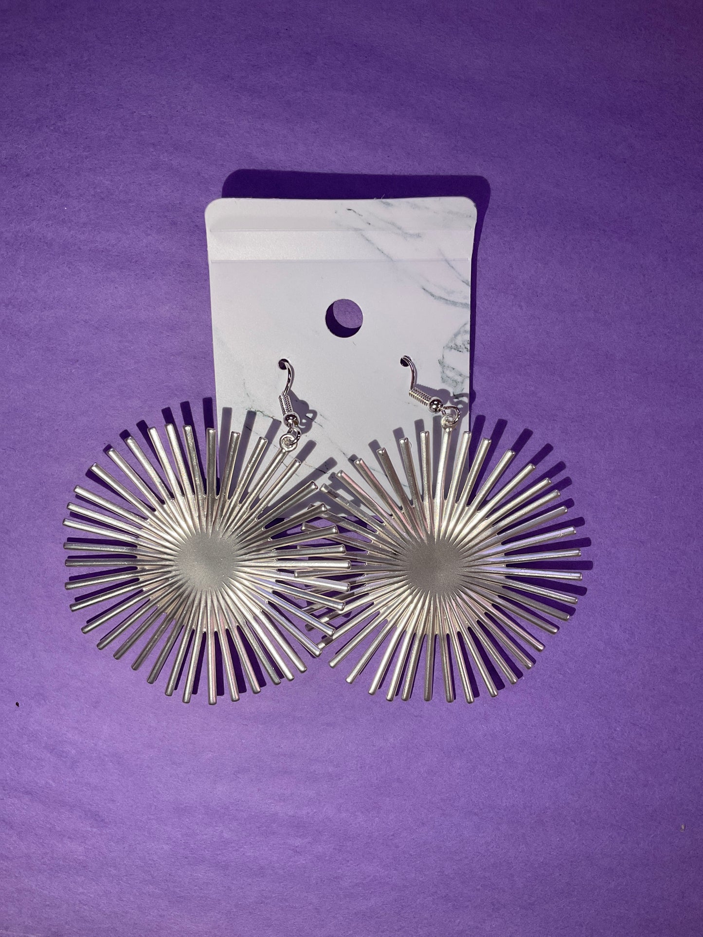 Solar Radiant Sunburst Metal Stamping Earrings - Silver
