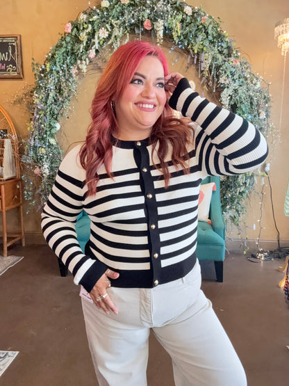 Casual Charm Cardigan - Ivory/Black