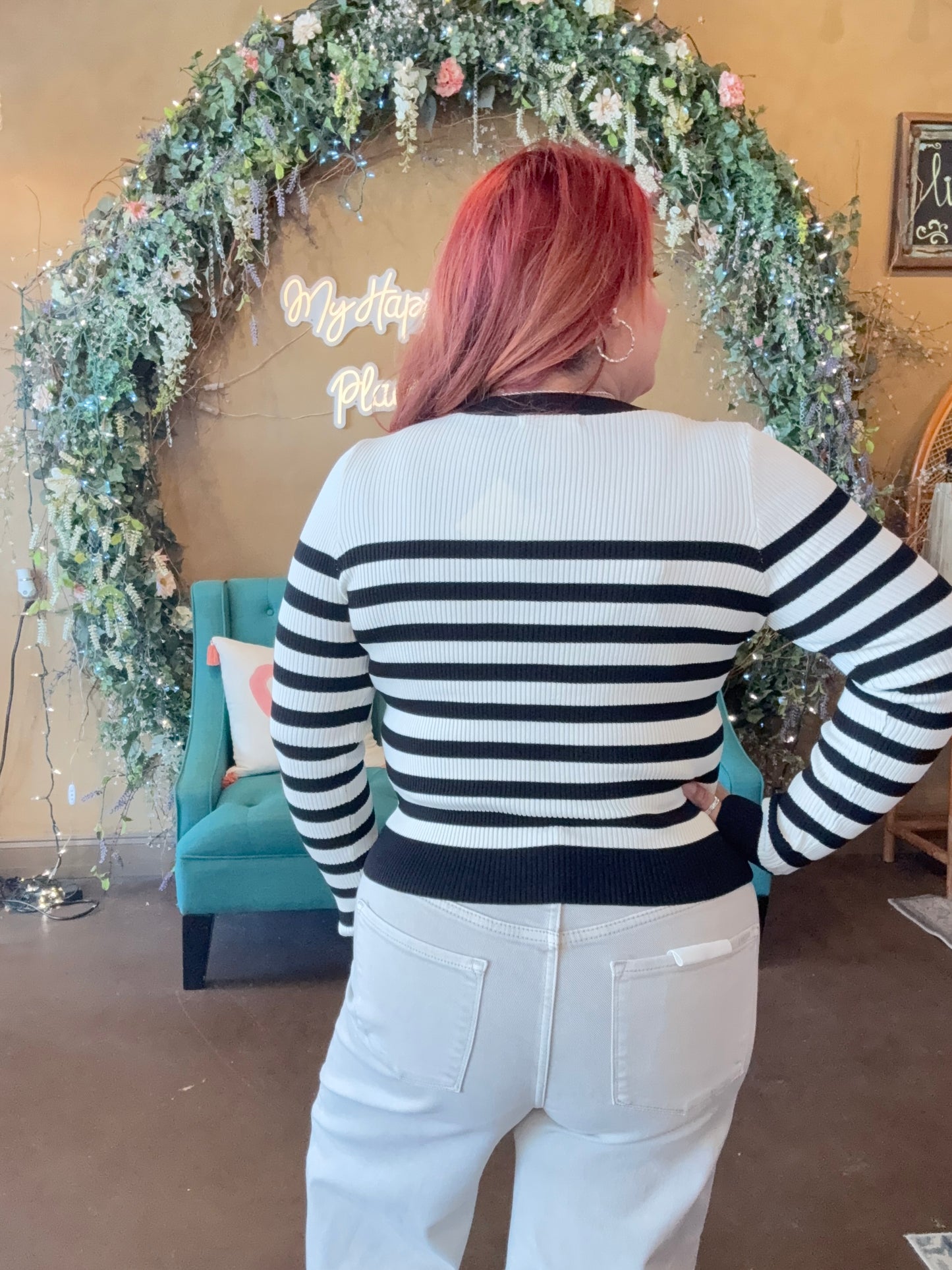 Casual Charm Cardigan - Ivory/Black