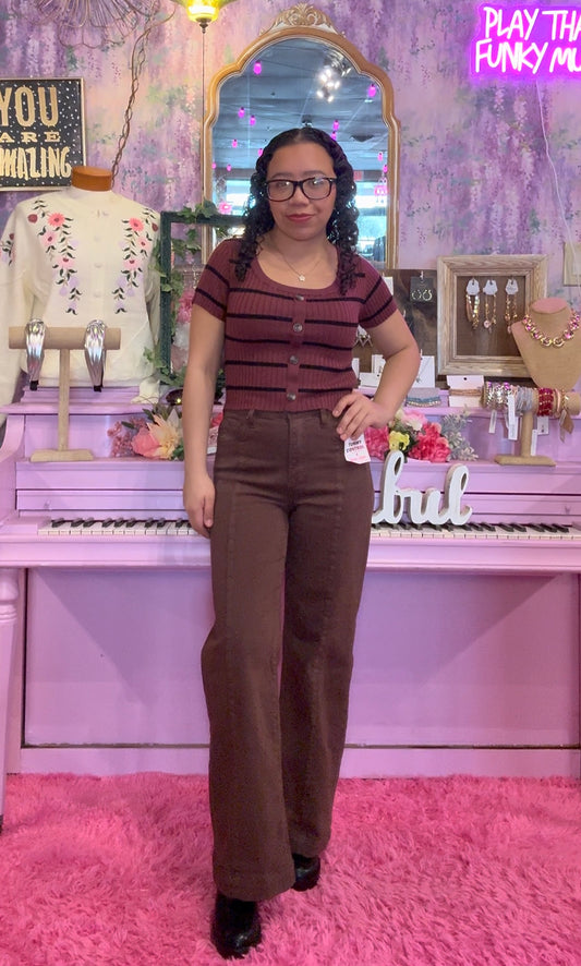 Brittney High Waisted Denim - Choco Brown