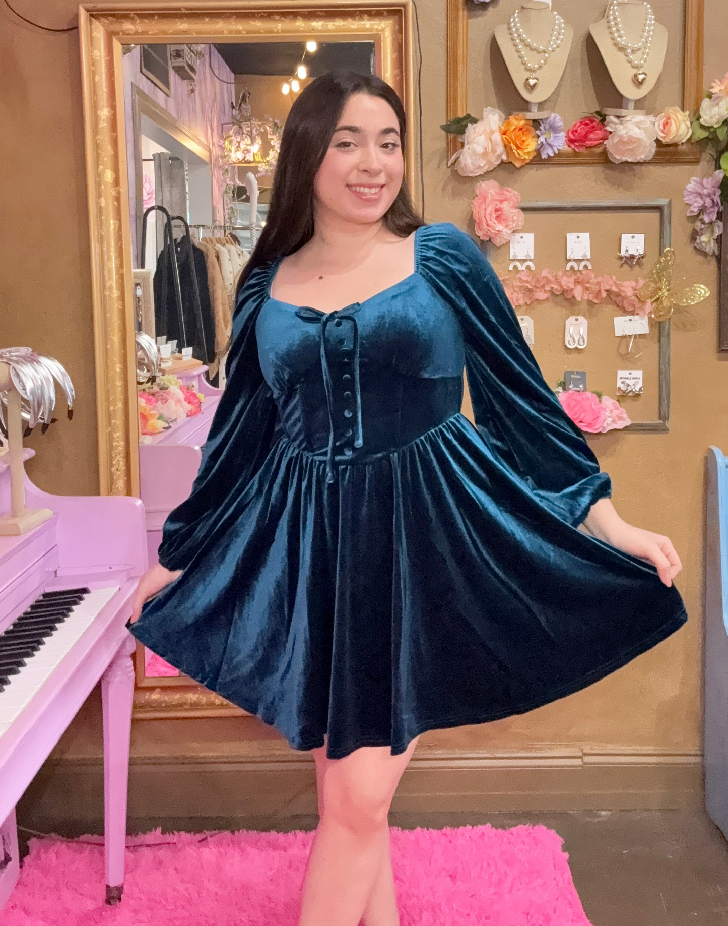 Teal Tinsel Mini Dress
