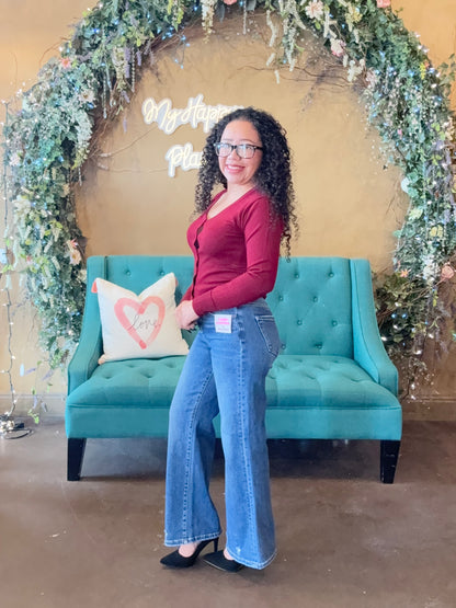 The Kinsley Tummy Control Wide Jeans - Dark