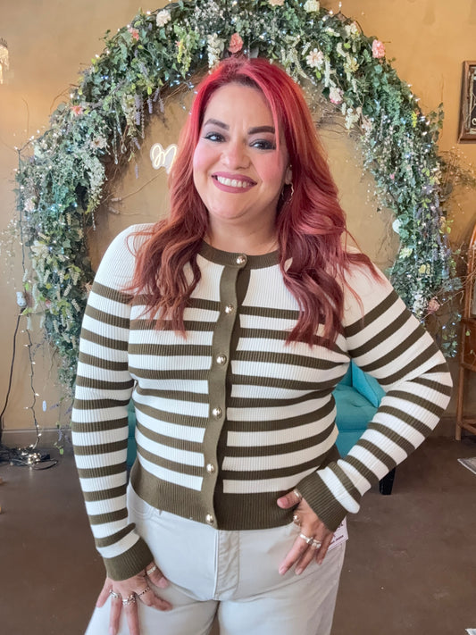 Casual Charm Cardigan - Ivory/Olive