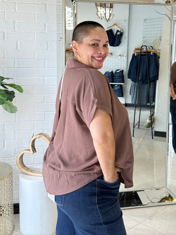 The Fall Shift Blouse- Mocha