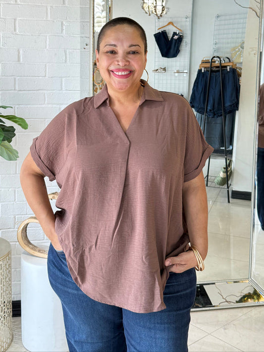 The Fall Shift Blouse- Mocha