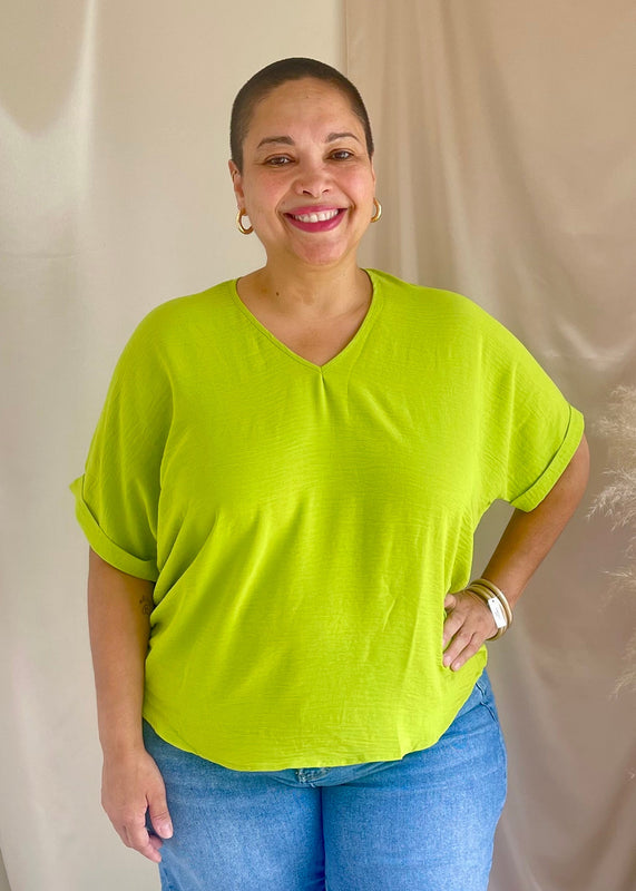 The Arlene Flowy Blouse -Chartreuse