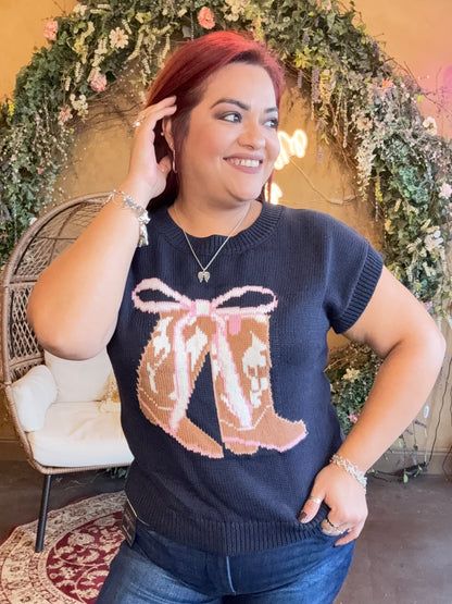 Boots and Bows Knit Sweater