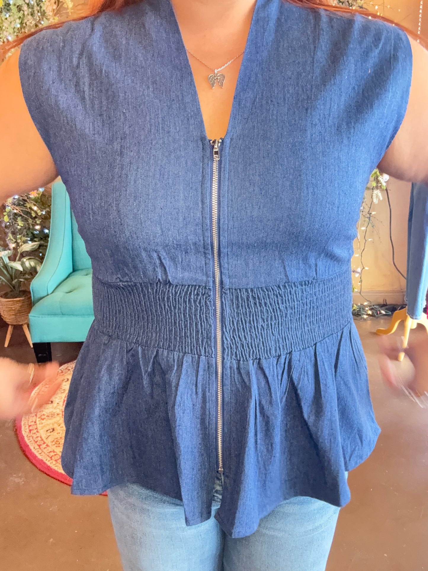 On The Go Denim Blouse