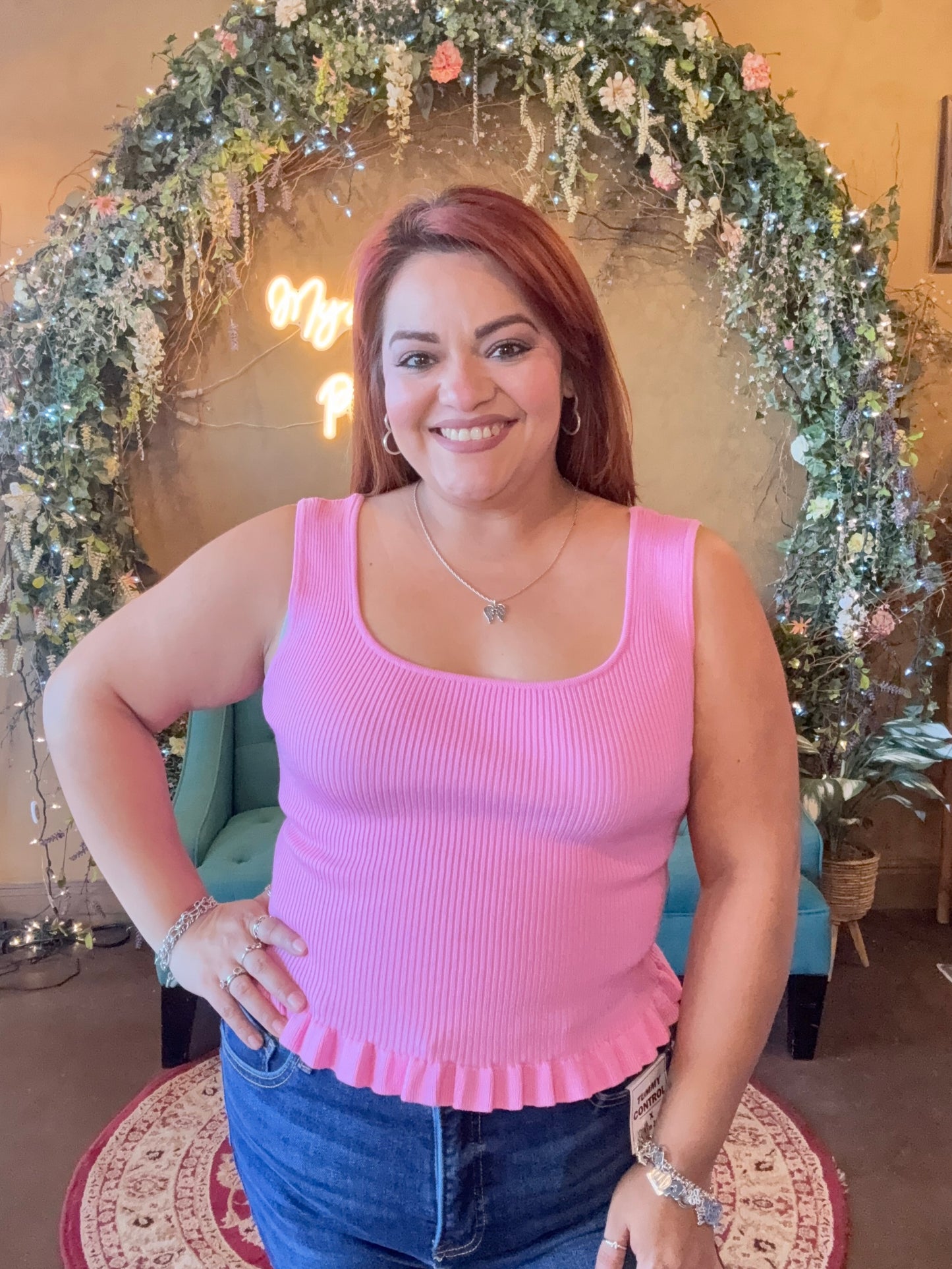 Sweet Peplum Tank - Pink