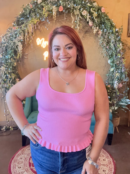 Sweet Peplum Tank - Pink