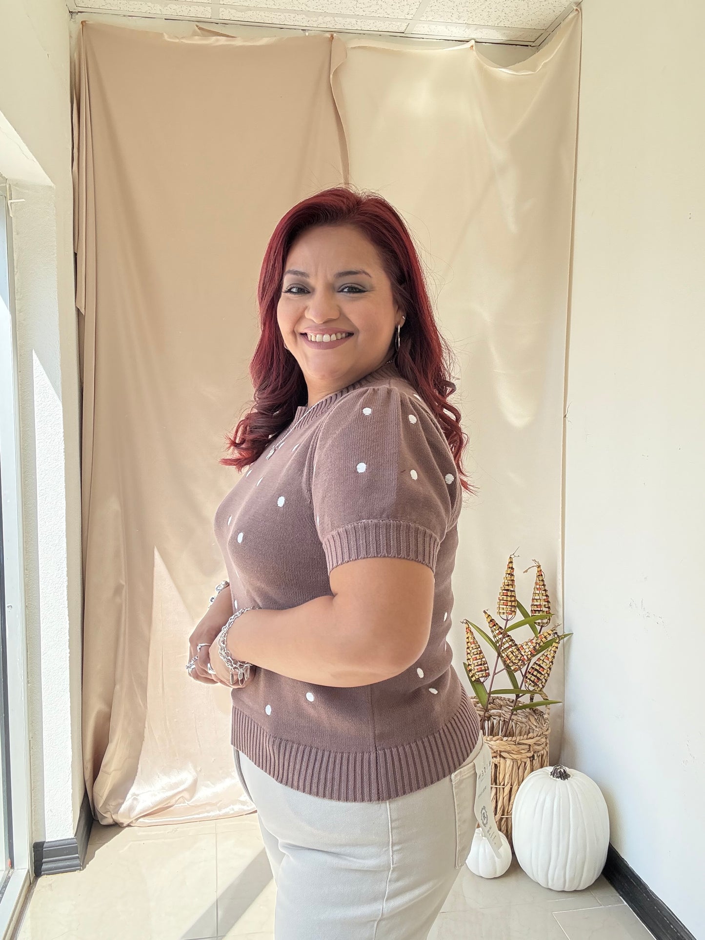 Ember Dots Sweater Top - Mocha