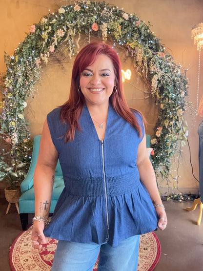 On The Go Denim Blouse