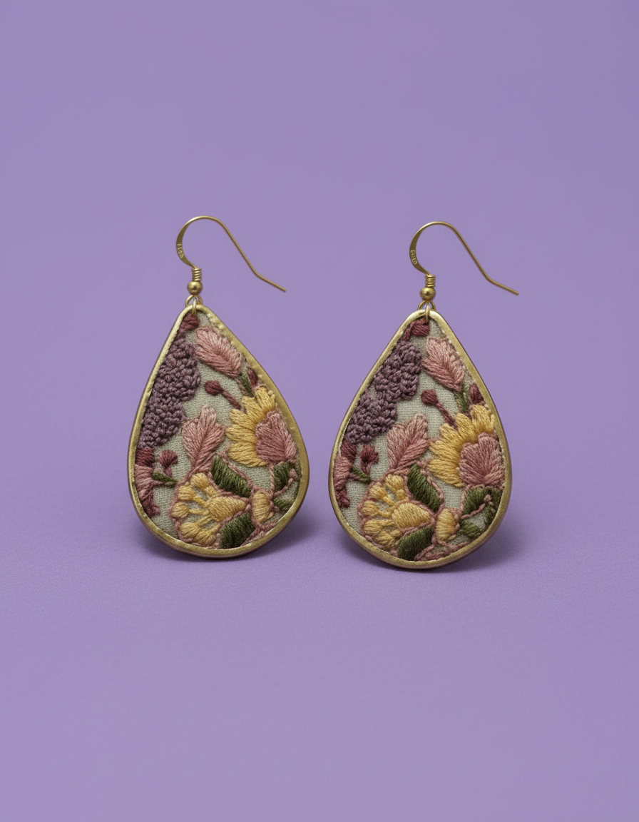 Embroidered Elegance Earrings - Yellow