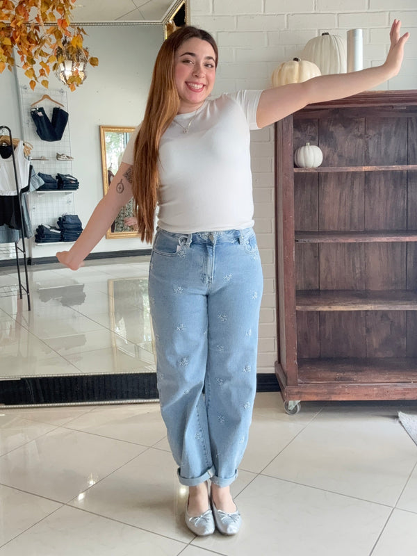 Lily Embroidered Barrel Denim