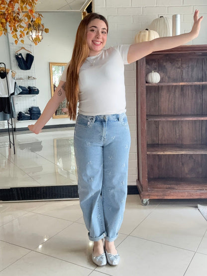 Lily Embroidered Barrel Denim