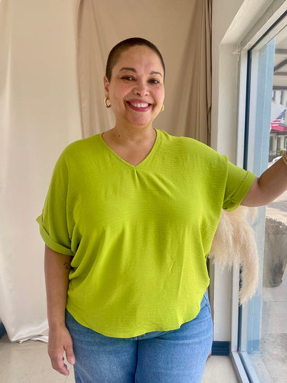 The Arlene Flowy Blouse -Chartreuse