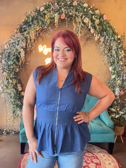On The Go Denim Blouse