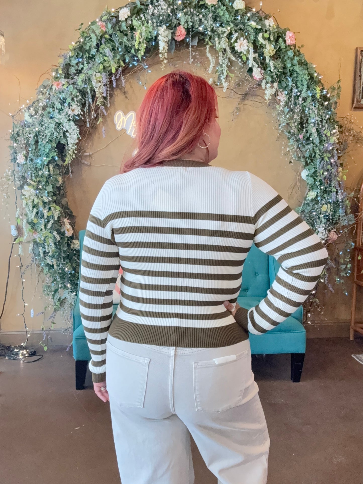 Casual Charm Cardigan - Ivory/Olive