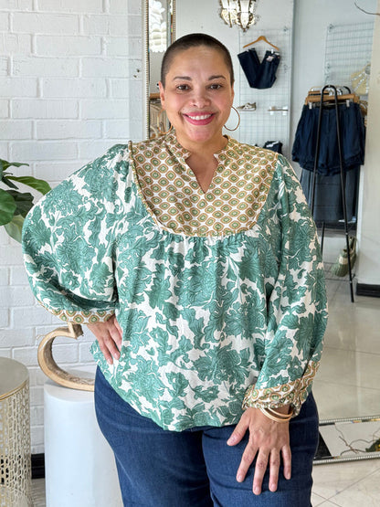 Autumn Vibes Only Blouse - Green Mix