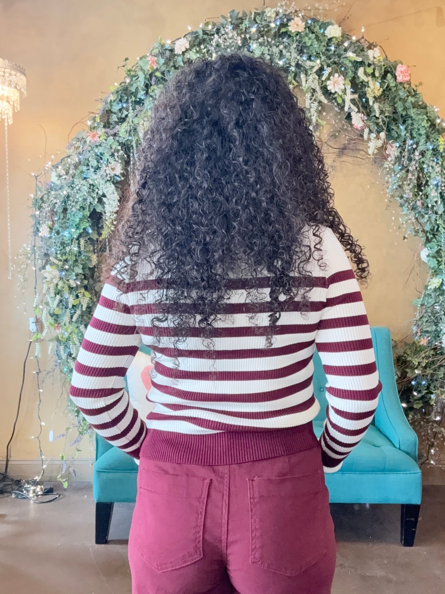 Casual Charm Cardigan - Ivory/Burgundy