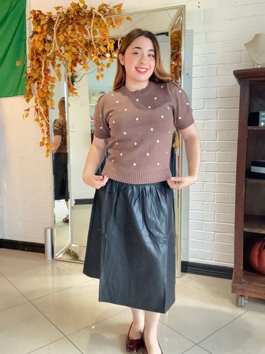 Ember Dots Sweater Top - Mocha