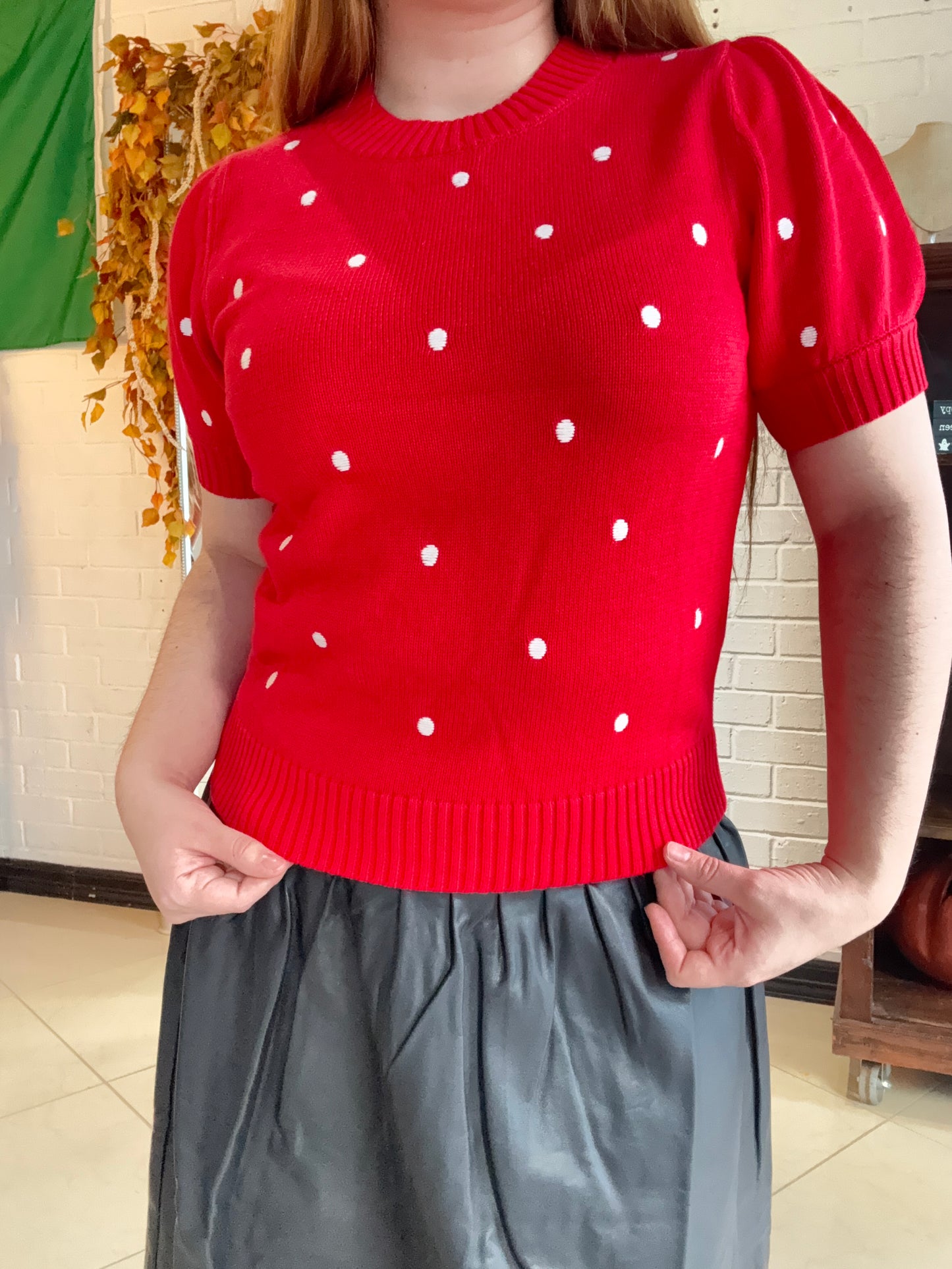 Ember Dots Sweater Top - Red