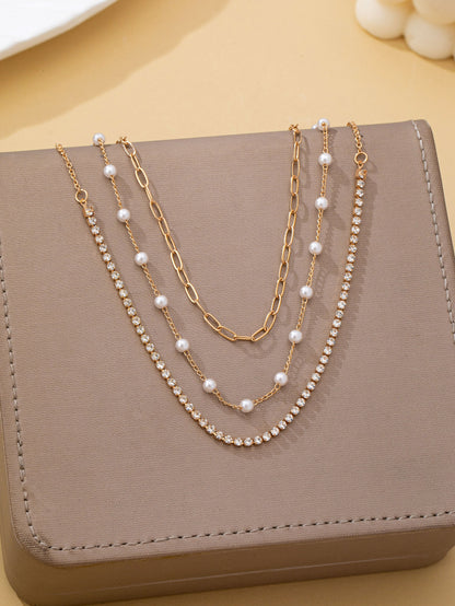 Pearl & Rhinestone Layered Necklace