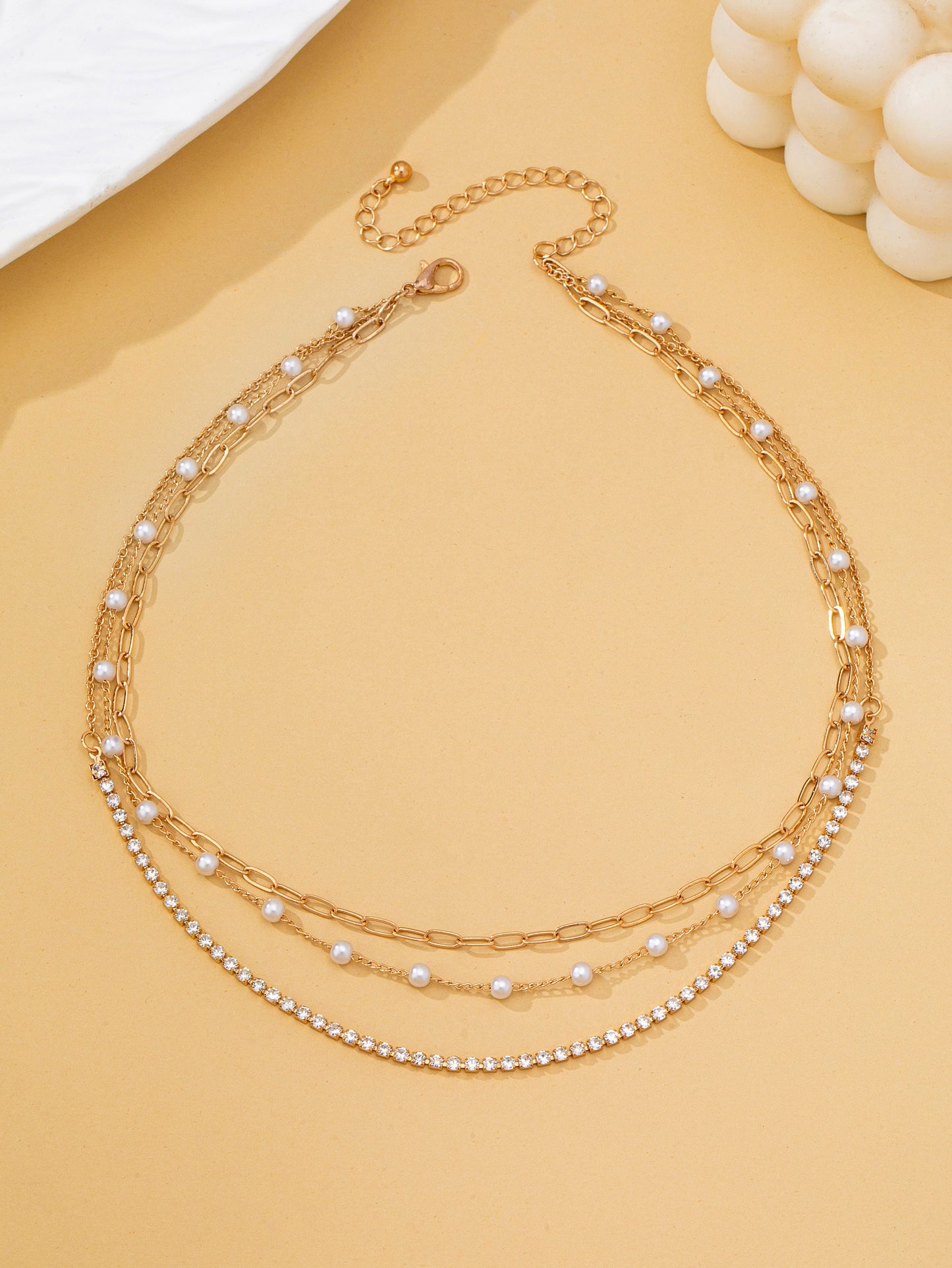Pearl & Rhinestone Layered Necklace