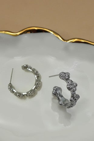 Floral Huggie Earrings - Silver