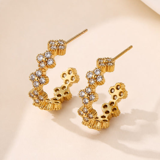 Floral Clover Rhinestone Hoop - Crystal