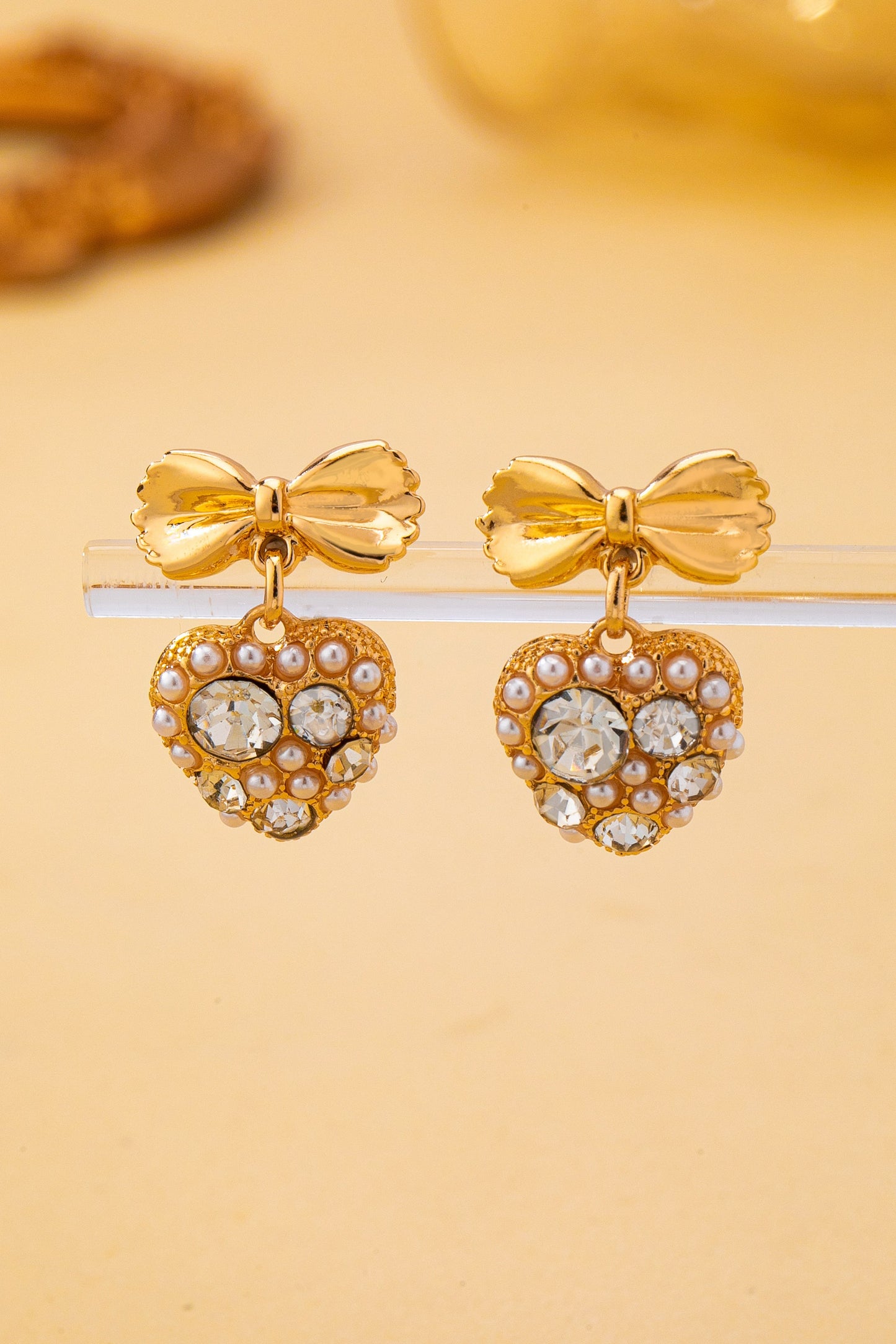 Crystal Pearl Bow Earrings