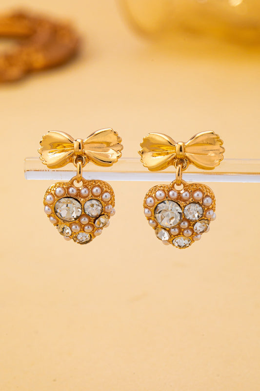 Crystal Pearl Bow Earrings
