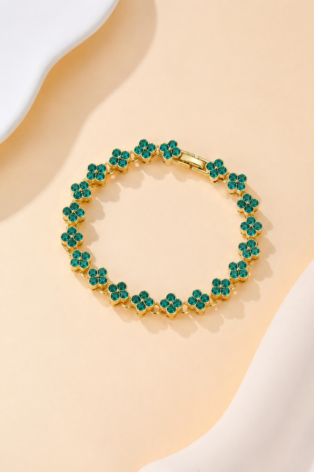 Quatrefoil Crystal Bracelet - Emerald