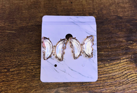 Big Gem Stone Butterfly Earrings - Clear